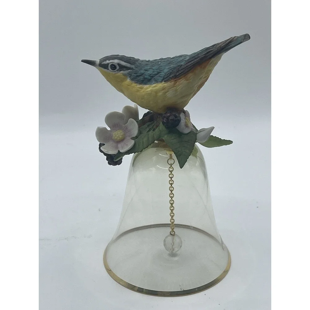 Vintage Made in‎ Japan Porcelain Bird Bell Hand Painted Songbird with Glass Bell